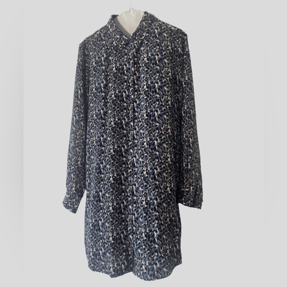 Equipment Women's Long Sleeve Dress - leopard print black, blue and grey